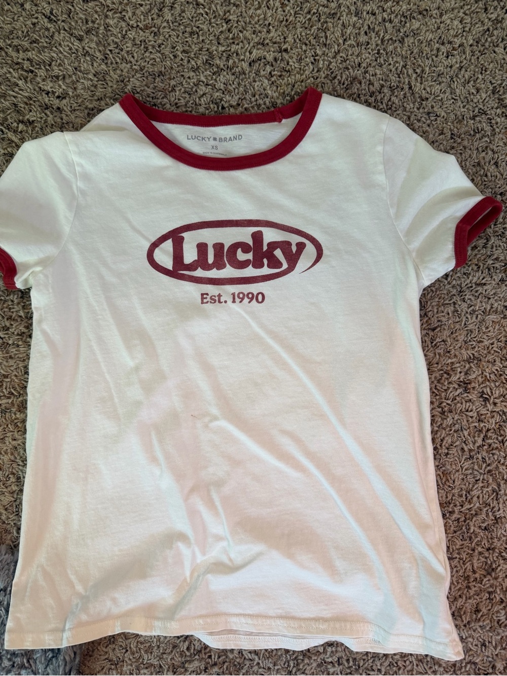 Lucky Brand White Short-Sleeve Ringer Tee with Red Trim